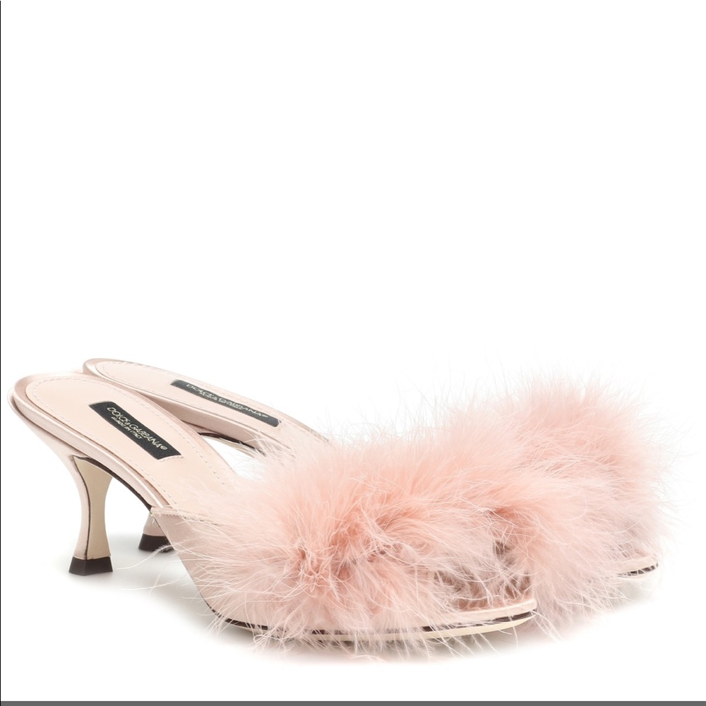 D&G Feather Trimmed Satin Sandals